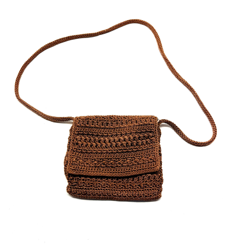 The Sak Crocheted Brown Womens Chocolate Knit Purse Braided Shoulder Hobo Bag